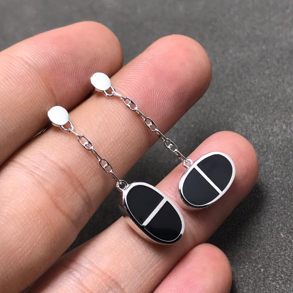 Loco CHAINE VERSO BLACK CERAMIC SILVER EARRINGS