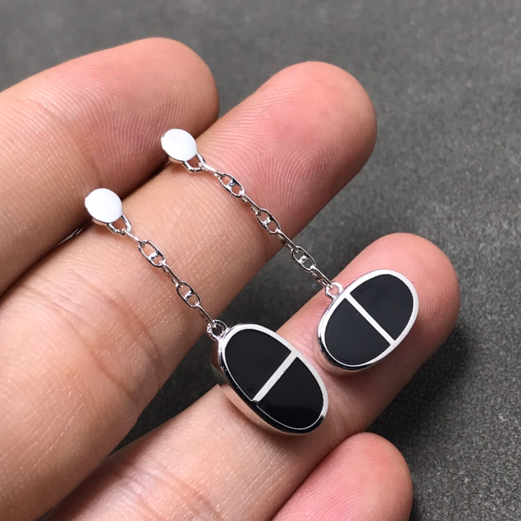 Loco CHAINE VERSO BLACK CERAMIC SILVER EARRINGS