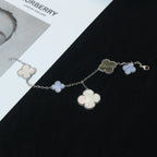 Loco CLOVER BRACELET 5 MOTIFS MOP CHALCEDONY SILVER