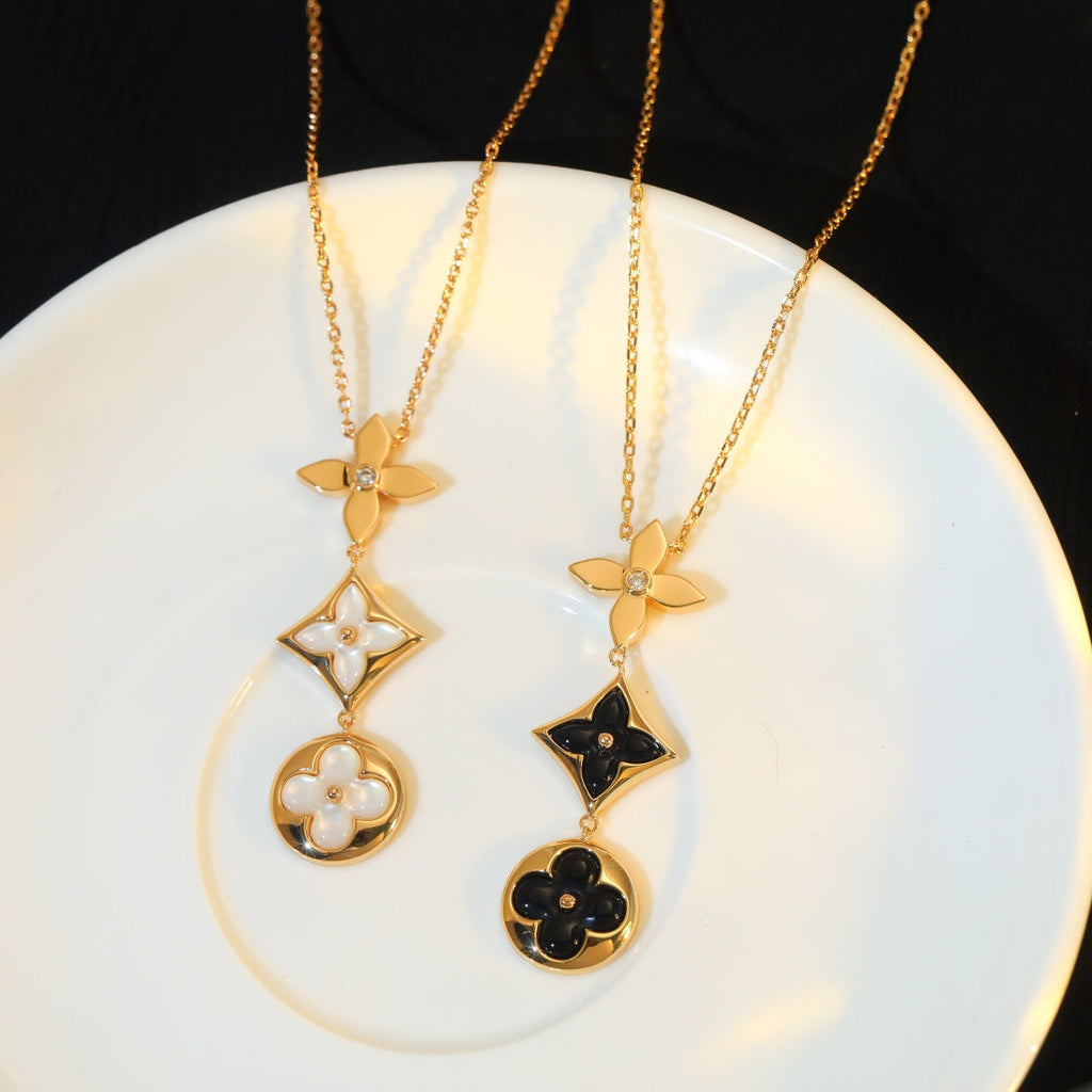 Loco STAR AND SUN ONYX PINK GOLD NECKLACE