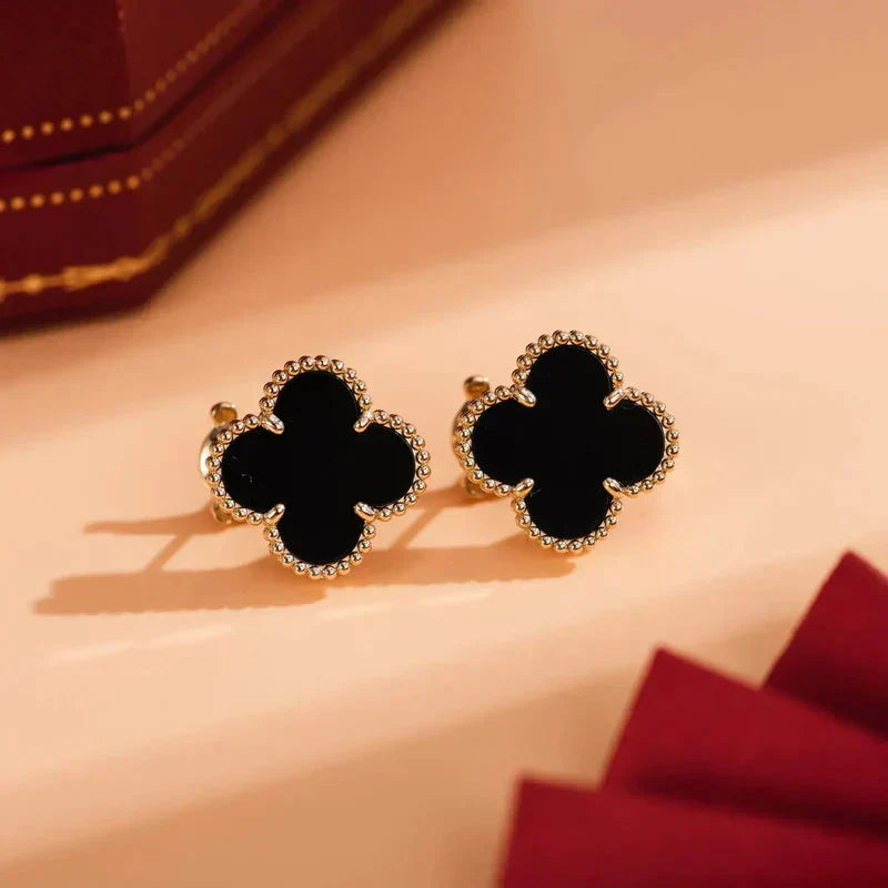Loco CLOVER MEDIUM 1 MOTIFS  ONYX STUD EARRINGS