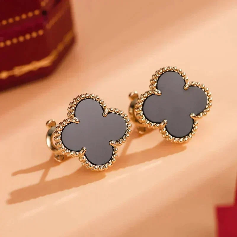 Loco CLOVER MEDIUM 1 MOTIFS  ONYX STUD EARRINGS