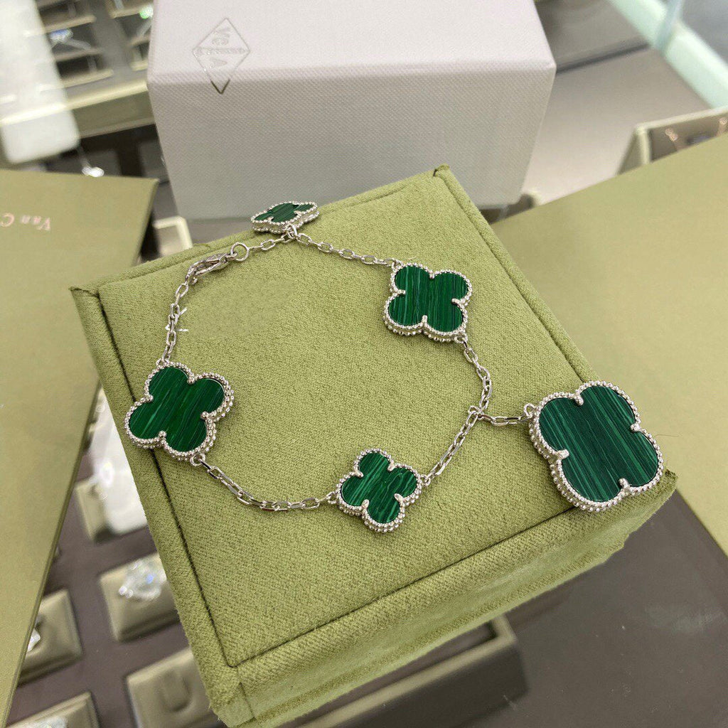 Loco CLOVER 5 MOTIFS SIVLER MALACHITE BRACELET