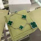 Loco CLOVER 5 MOTIFS SIVLER MALACHITE BRACELET