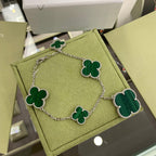 Loco CLOVER 5 MOTIFS SIVLER MALACHITE BRACELET