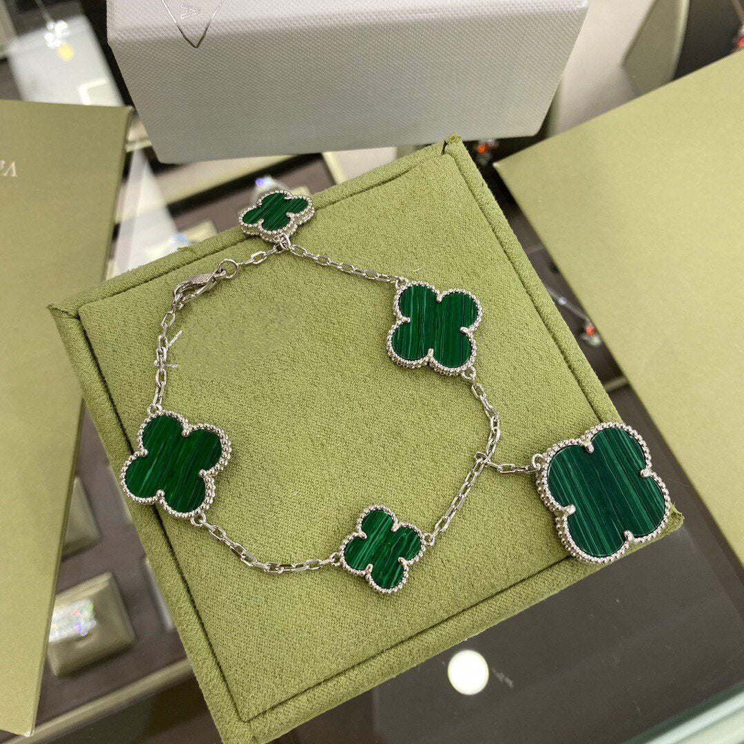 Loco CLOVER 5 MOTIFS SIVLER MALACHITE BRACELET