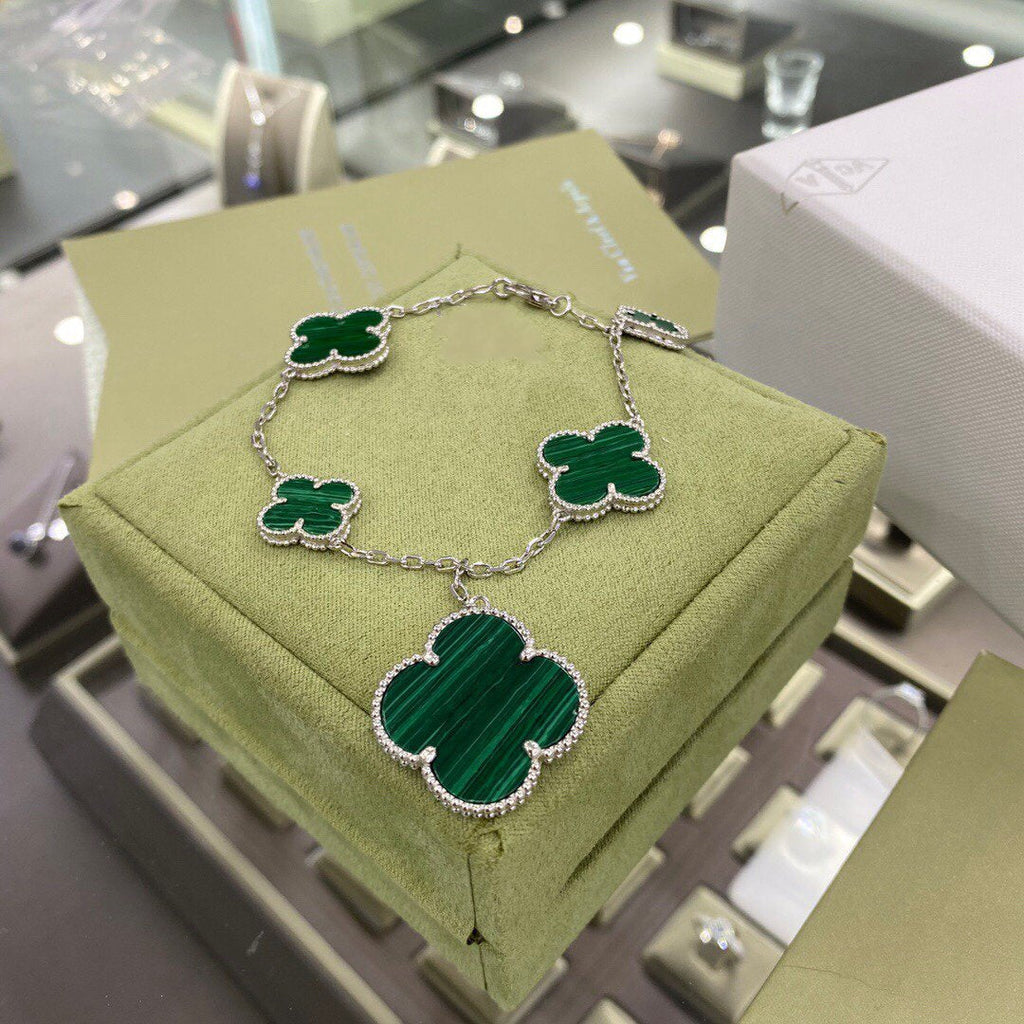 Loco CLOVER 5 MOTIFS SIVLER MALACHITE BRACELET