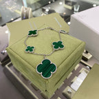 Loco CLOVER 5 MOTIFS SIVLER MALACHITE BRACELET