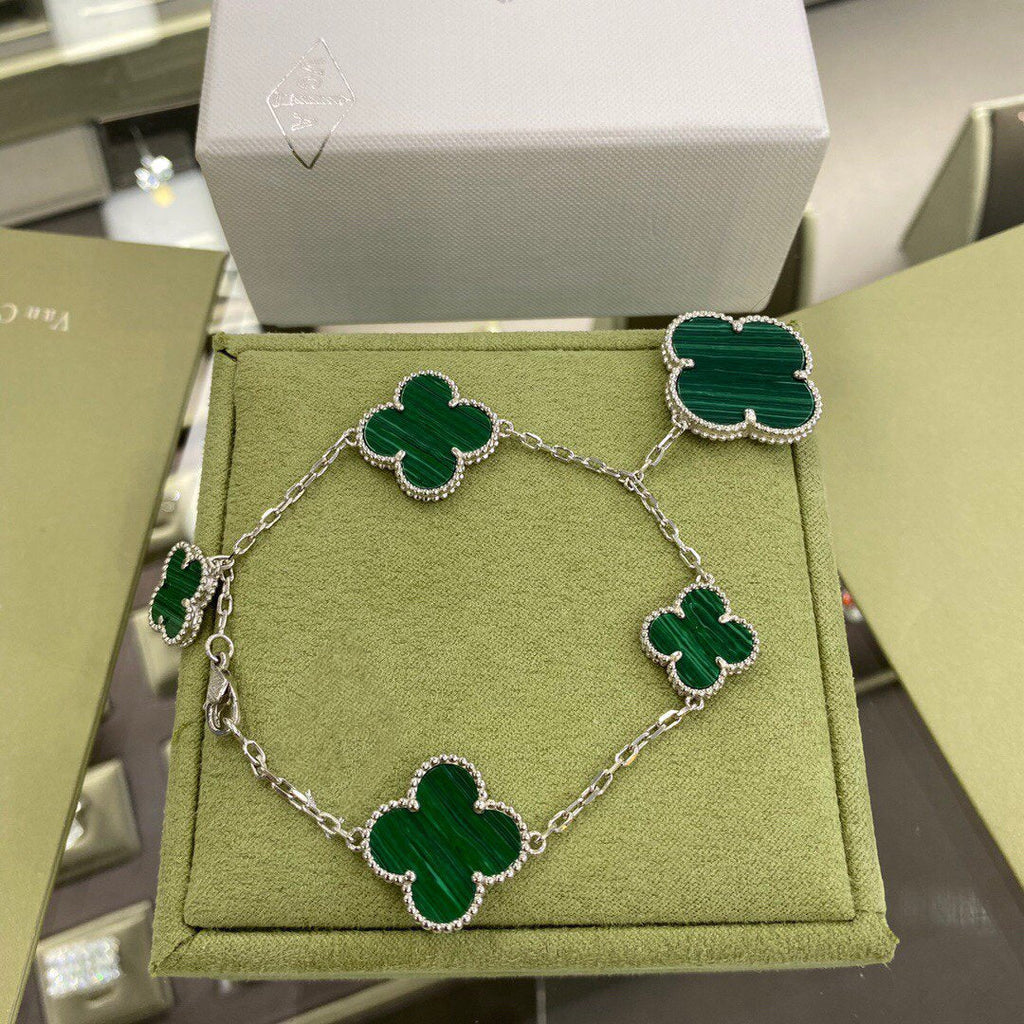 Loco CLOVER 5 MOTIFS SIVLER MALACHITE BRACELET