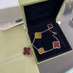 Loco CLOVER 5 MOTIFS SIVLER CARNELIAN TIGER EYE BRACELET