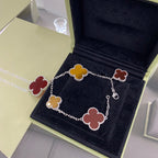 Loco CLOVER 5 MOTIFS SIVLER CARNELIAN TIGER EYE BRACELET