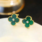 Loco CLOVER MEDIUM 1 MOTIFS MALACHITE DIAMOND EARRINGS