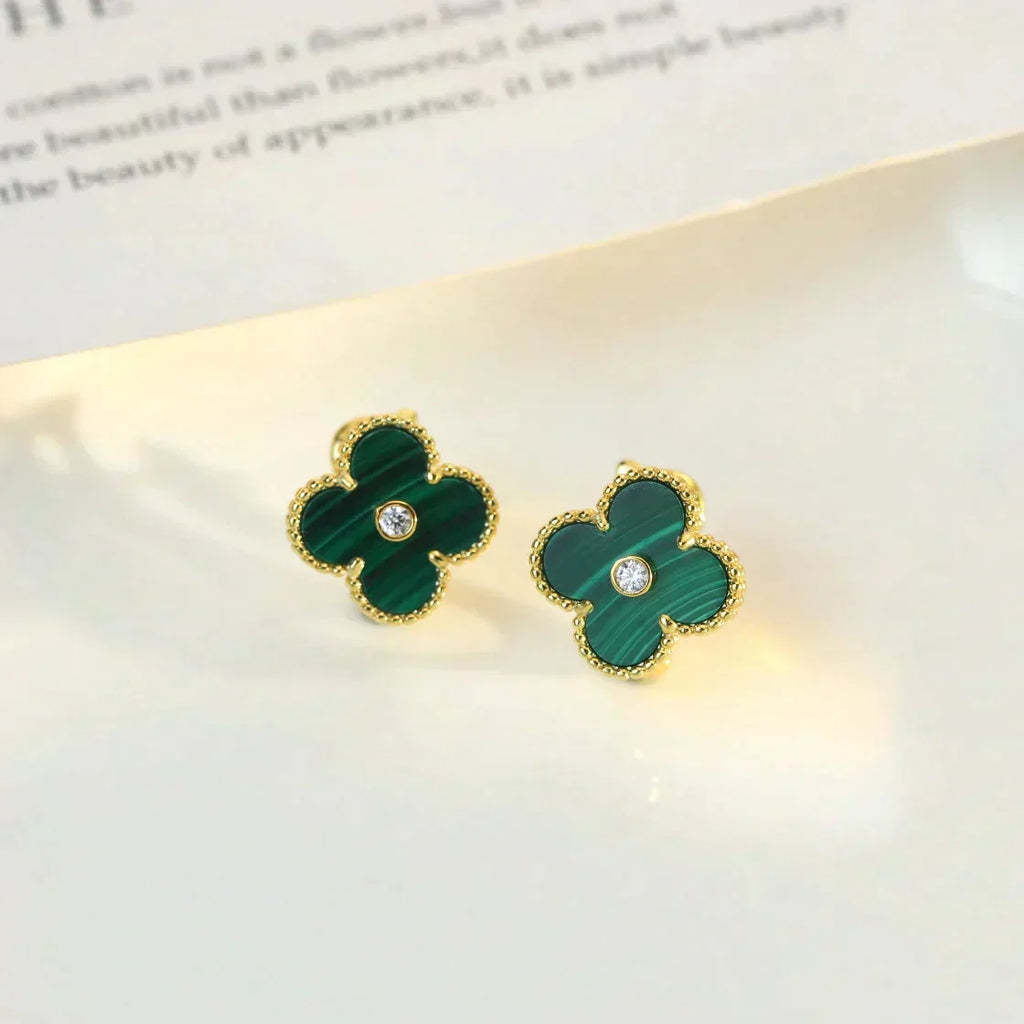 Loco CLOVER MEDIUM 1 MOTIFS MALACHITE DIAMOND EARRINGS