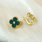 Loco CLOVER MEDIUM 1 MOTIFS MALACHITE DIAMOND EARRINGS