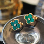 Loco CLOVER MEDIUM 1 MOTIFS MALACHITE DIAMOND EARRINGS