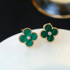 Loco CLOVER MEDIUM 1 MOTIFS MALACHITE DIAMOND EARRINGS