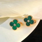 Loco CLOVER MEDIUM 1 MOTIFS MALACHITE DIAMOND EARRINGS