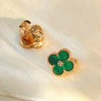 Loco CLOVER MEDIUM 1 MOTIFS MALACHITE DIAMOND EARRINGS