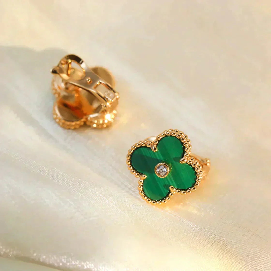 Loco CLOVER MEDIUM 1 MOTIFS MALACHITE DIAMOND EARRINGS