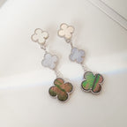 Loco CLOVER 3 MOTIFS CHALCEDONY DARK MOP SILVER EARRINGS