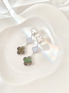Loco CLOVER 3 MOTIFS CHALCEDONY DARK MOP SILVER EARRINGS