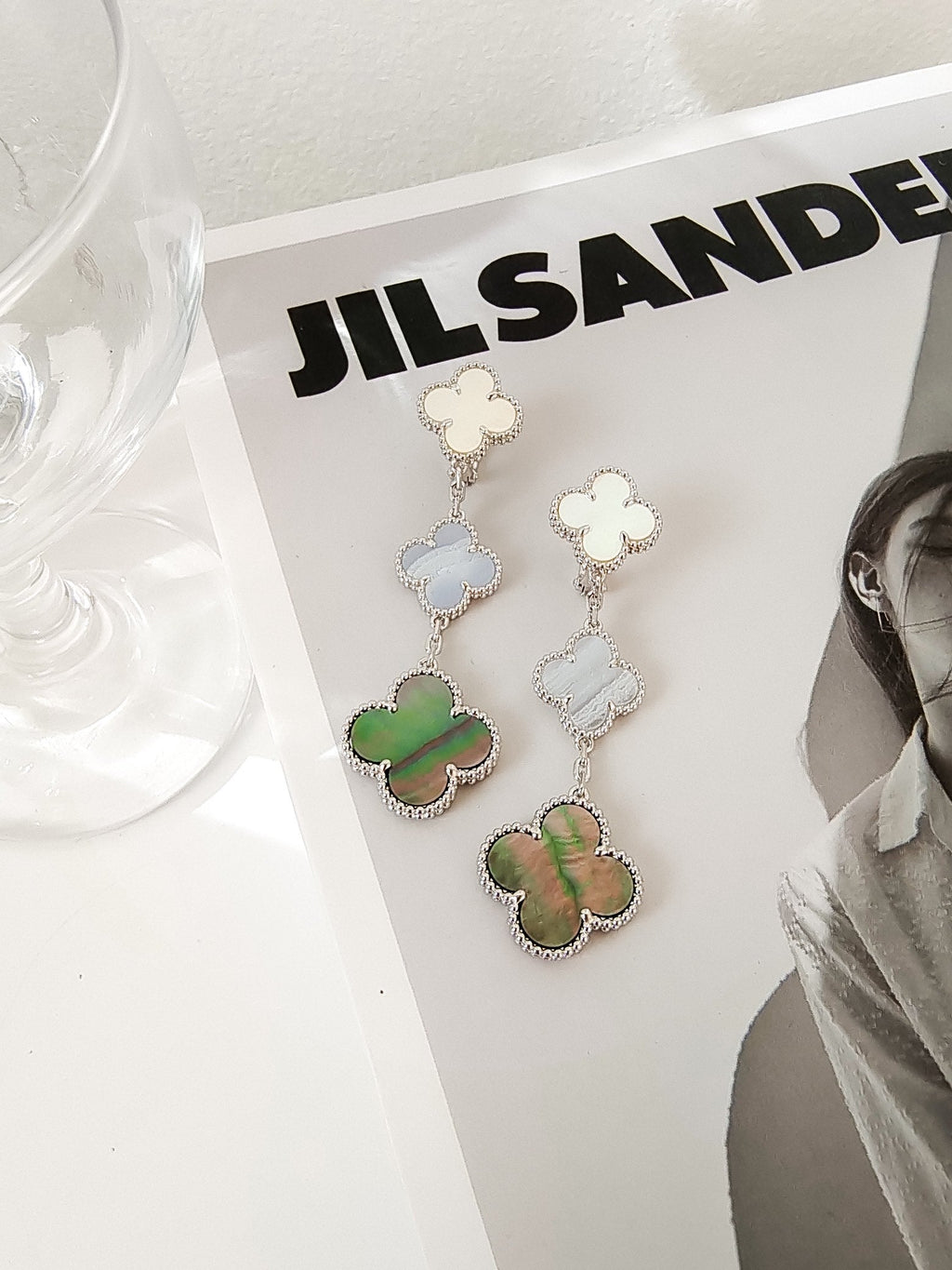 Loco CLOVER 3 MOTIFS CHALCEDONY DARK MOP SILVER EARRINGS