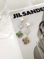 Loco CLOVER 3 MOTIFS CHALCEDONY DARK MOP SILVER EARRINGS