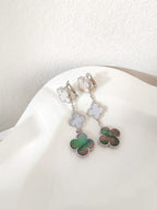 Loco CLOVER 3 MOTIFS CHALCEDONY DARK MOP SILVER EARRINGS