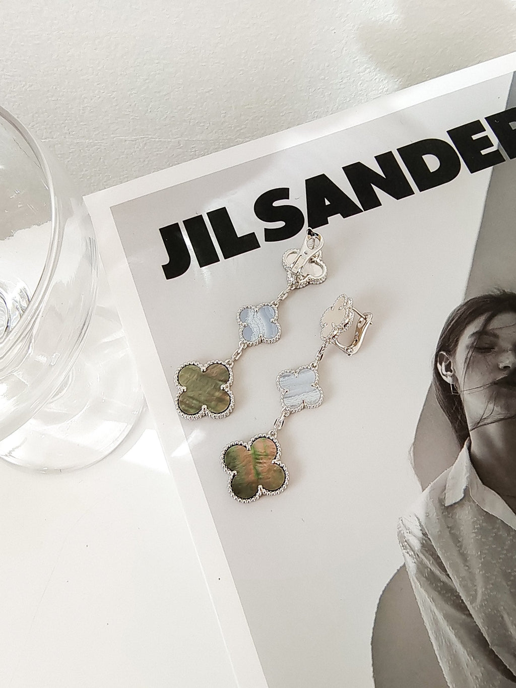 Loco CLOVER 3 MOTIFS CHALCEDONY DARK MOP SILVER EARRINGS