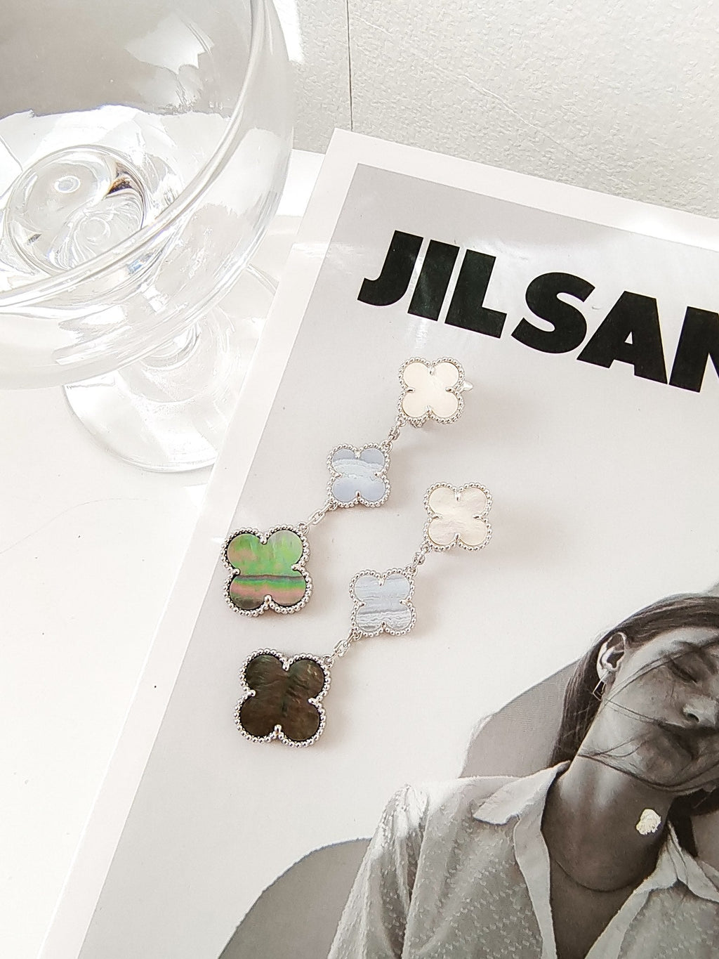 Loco CLOVER 3 MOTIFS CHALCEDONY DARK MOP SILVER EARRINGS
