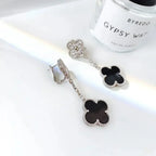 Loco CLOVER 2 MOTIFS  DIAMOND ONYX EARRINGS SILVER