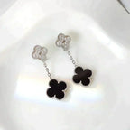 Loco CLOVER 2 MOTIFS  DIAMOND ONYX EARRINGS SILVER