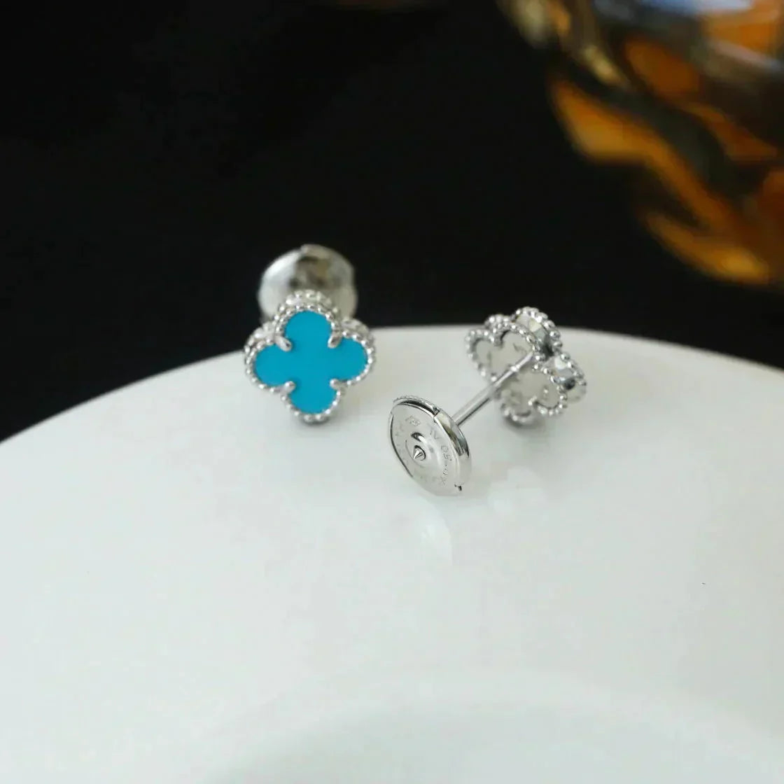Loco CLOVER MINI 9.5MM ONYX STUD EARRINGS SILVER