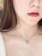 Loco CLOVER 1 DIAMOND LIGHT BLUE SILVER NECKLACE