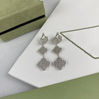 Loco CLOVER 3 MOTIF DIAMOND SILVER DROP EARRINGS