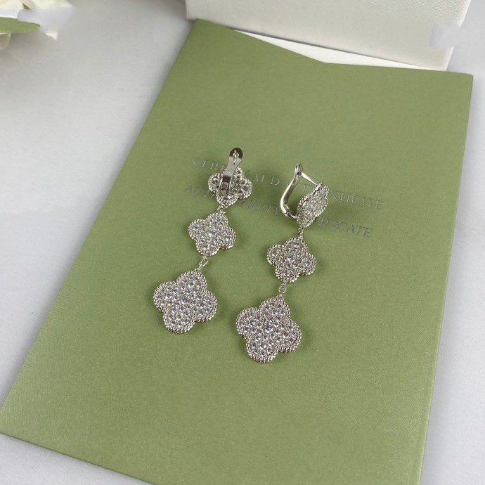 Loco CLOVER 3 MOTIF DIAMOND SILVER DROP EARRINGS