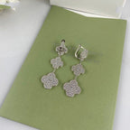 Loco CLOVER 3 MOTIF DIAMOND SILVER DROP EARRINGS