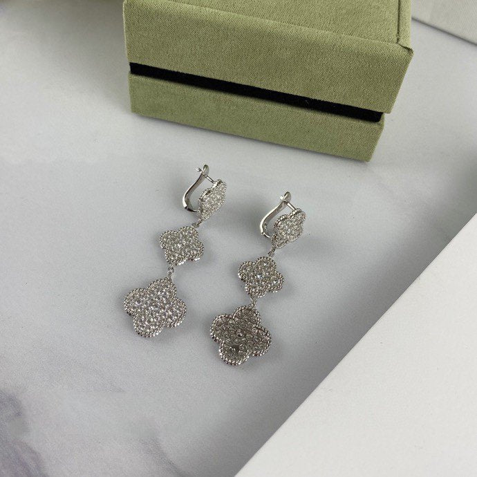 Loco CLOVER 3 MOTIF DIAMOND SILVER DROP EARRINGS