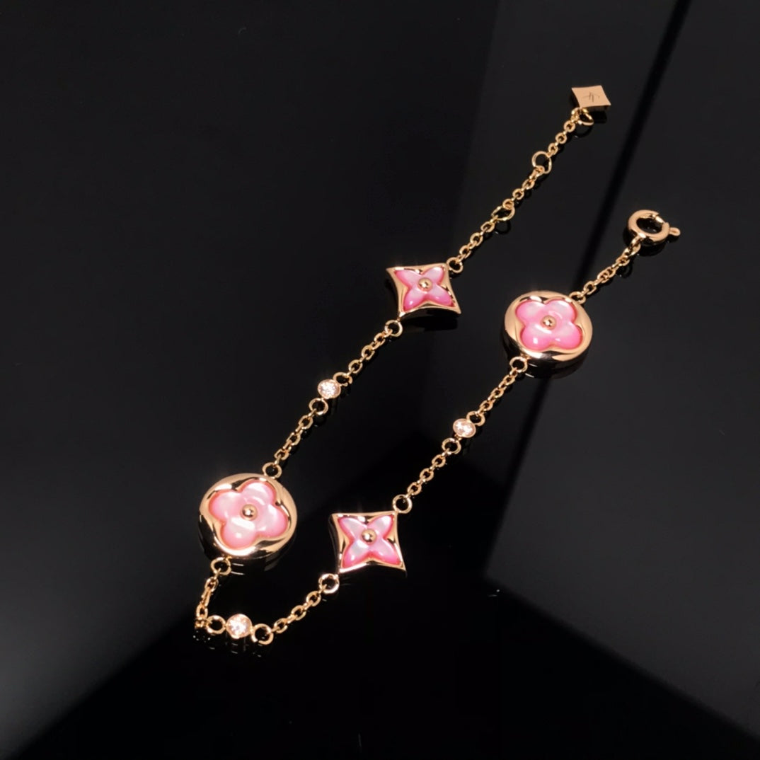 Loco STAR AND SUN 4 MOTIF PINK MOP PINK GOLD BRACELET