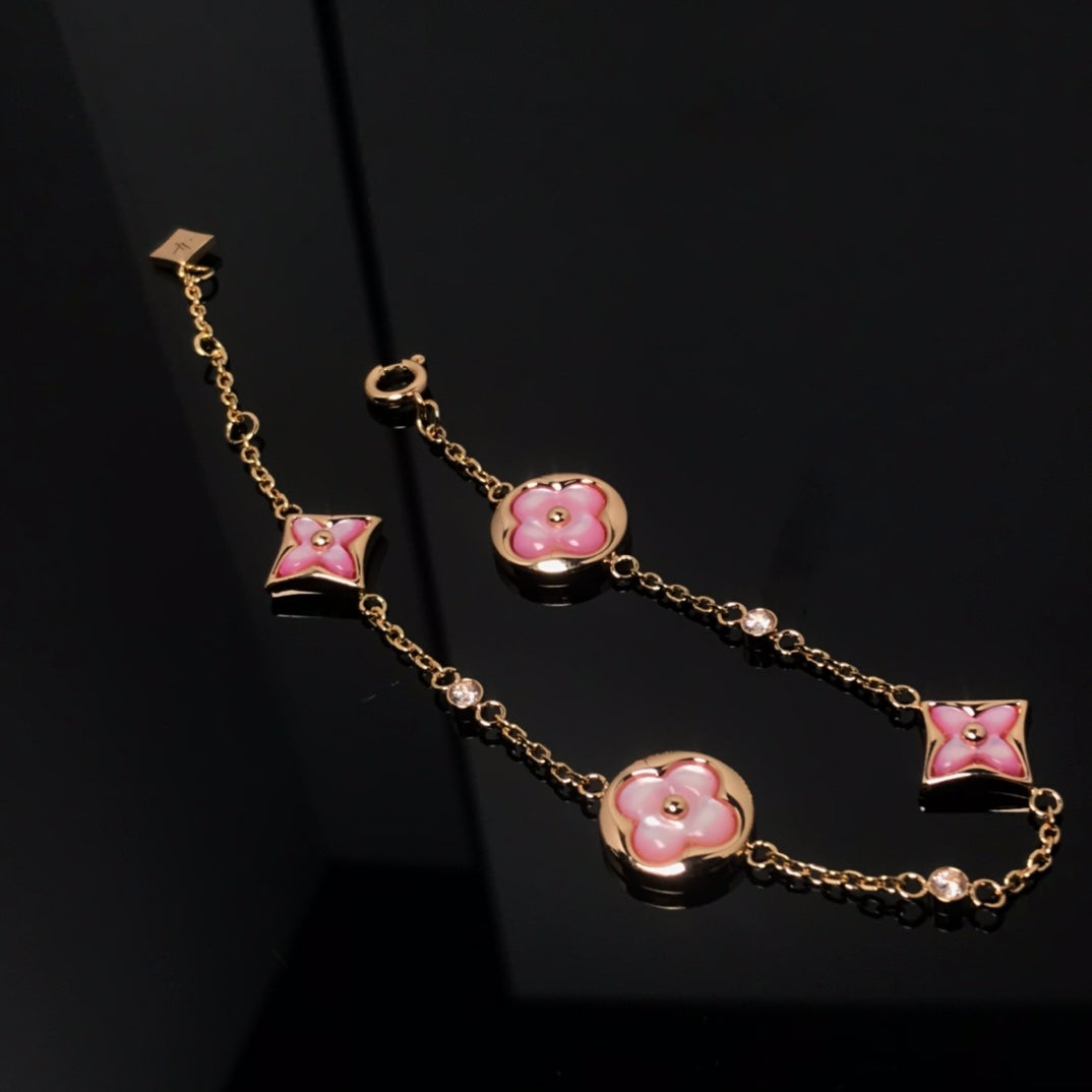 Loco STAR AND SUN 4 MOTIF PINK MOP PINK GOLD BRACELET