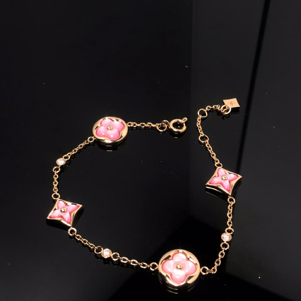 Loco STAR AND SUN 4 MOTIF PINK MOP PINK GOLD BRACELET