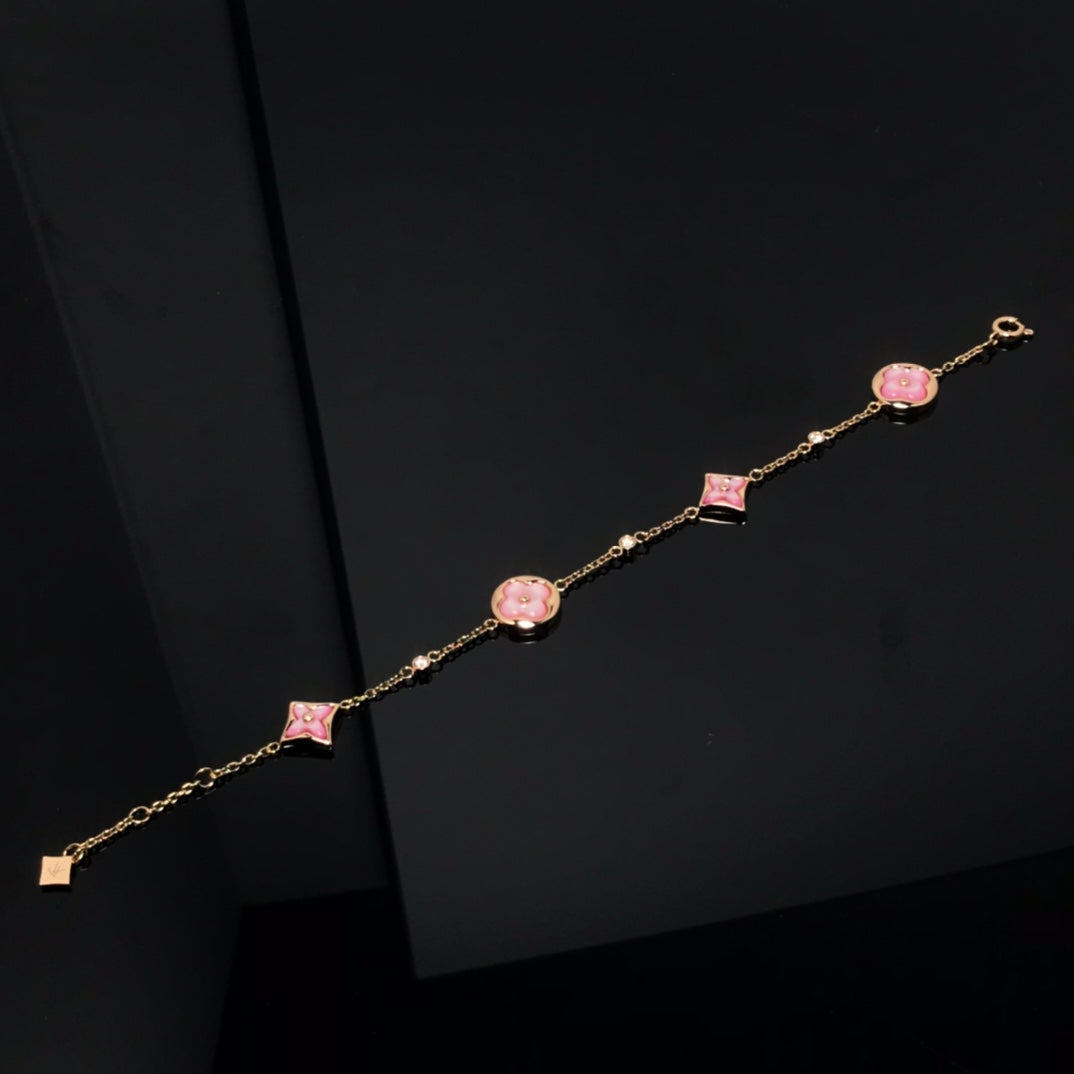 Loco STAR AND SUN 4 MOTIF PINK MOP PINK GOLD BRACELET