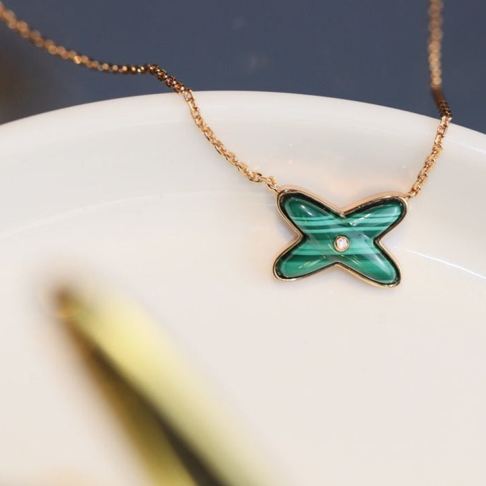 Loco JEUX MALACHITE 1 DIAMOND PINK GOLD NECKLACE