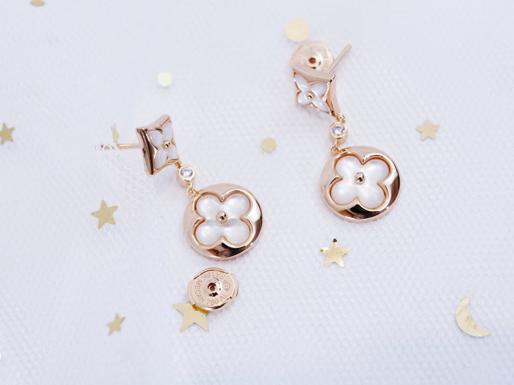 Loco STAR AND SUN PINK GOLD MOP DROP EARRINGS