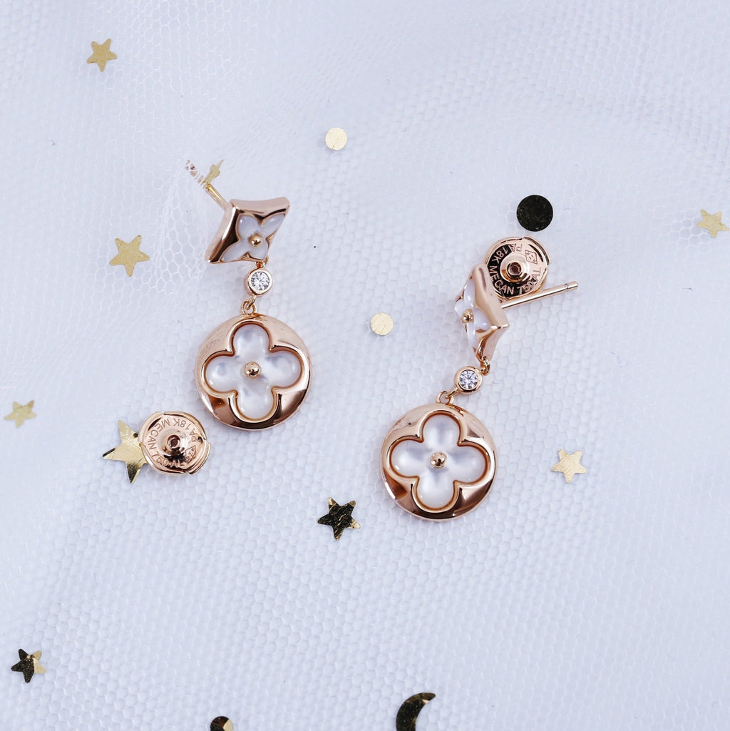 Loco STAR AND SUN PINK GOLD MOP DROP EARRINGS