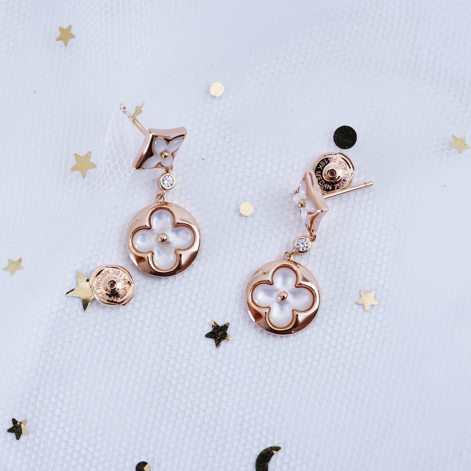 Loco STAR AND SUN PINK GOLD MOP DROP EARRINGS