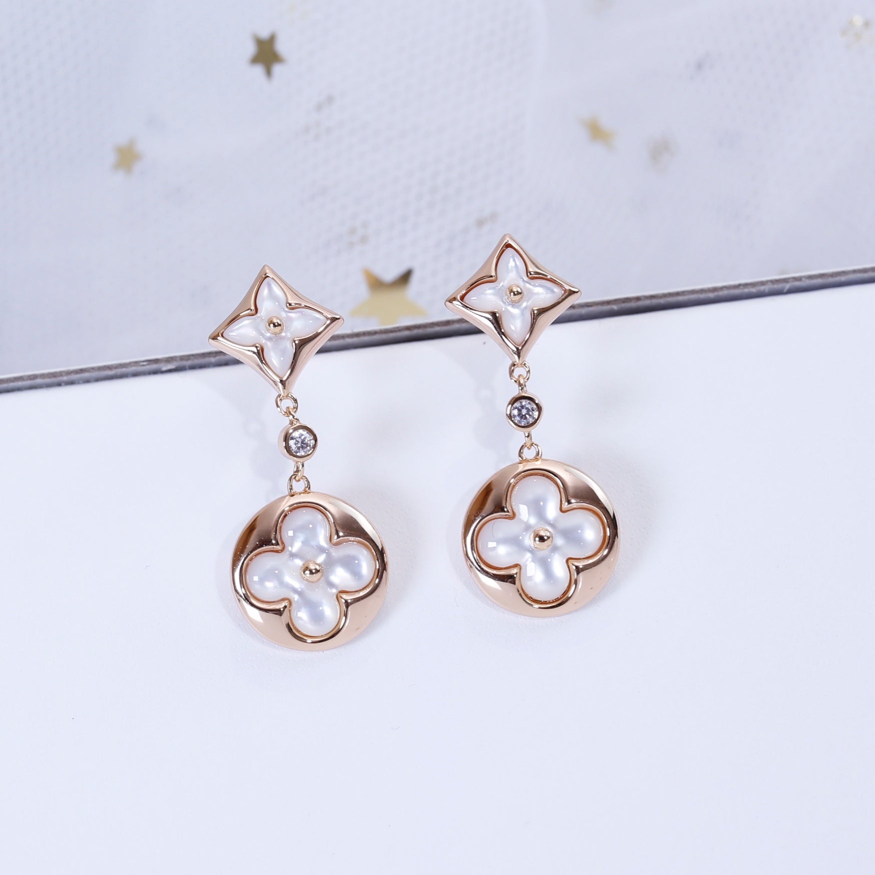 Loco STAR AND SUN PINK GOLD MOP DROP EARRINGS
