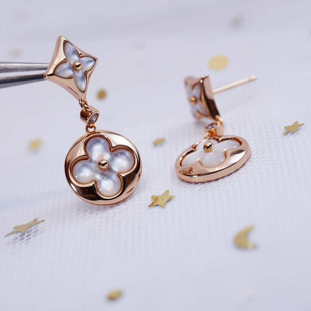 Loco STAR AND SUN PINK GOLD MOP DROP EARRINGS
