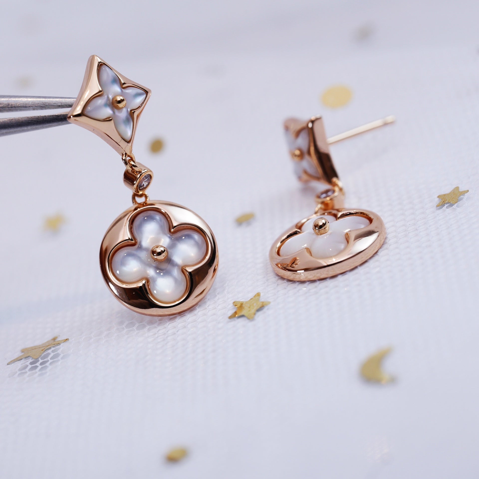 Loco STAR AND SUN PINK GOLD MOP DROP EARRINGS
