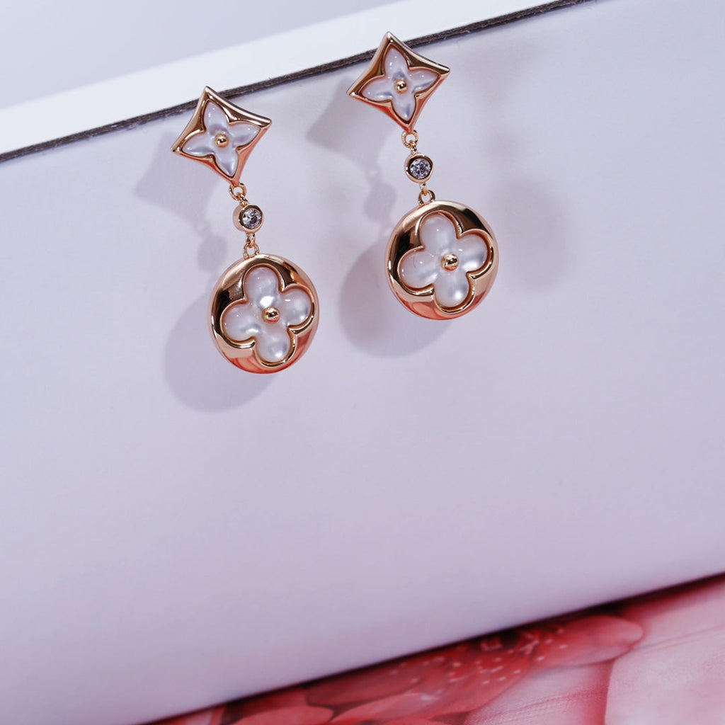 Loco STAR AND SUN PINK GOLD MOP DROP EARRINGS